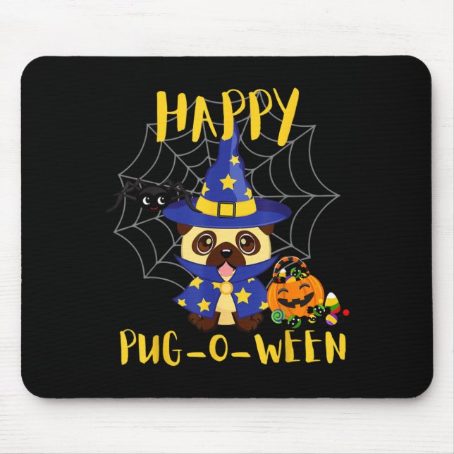 Glad Pug-O-Ween Rolig Hund Pug Halloween Musmatta (Framsidan)
