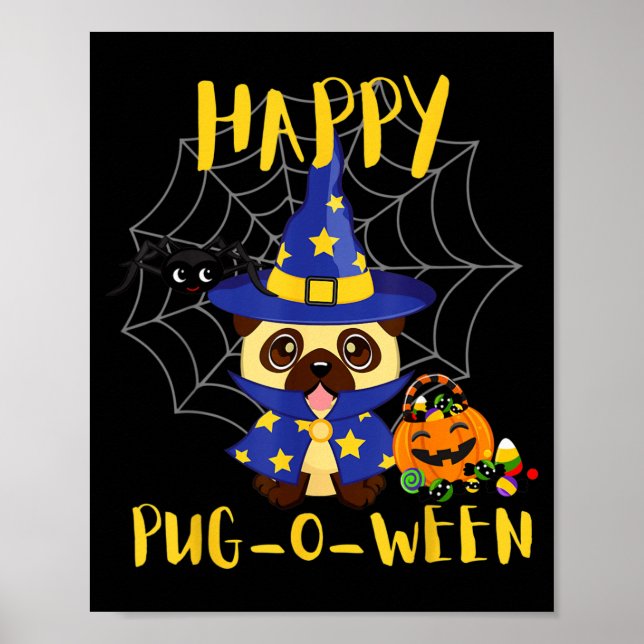 Glad Pug-O-Ween Rolig Hund Pug Halloween Poster (Framsidan)
