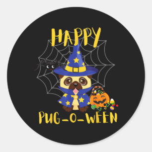 Glad Pug-O-Ween Rolig Hund Pug Halloween Runt Klistermärke