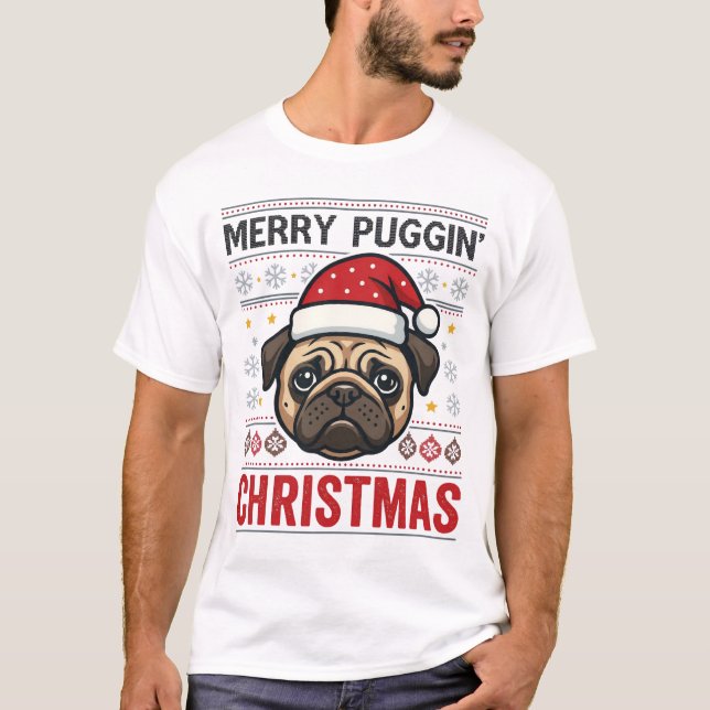 Glad Puggin Jul Pugg Design T Shirt (Framsida)