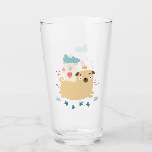 Glad Puggy Glas Tumbler (Framsida)
