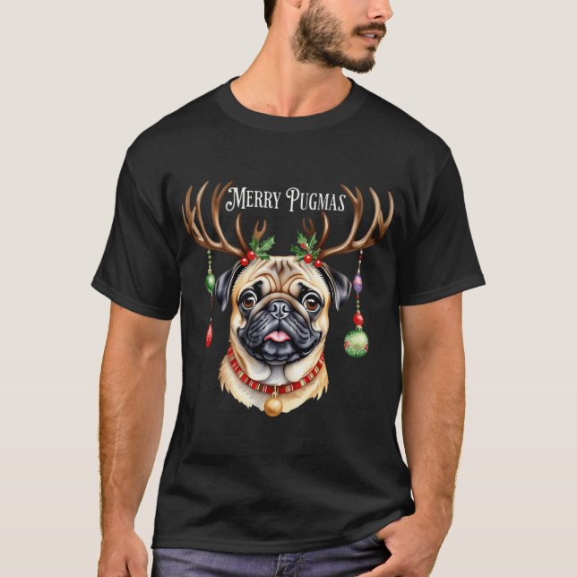 Glad pugmas jul pug hund t shirt (Framsida)