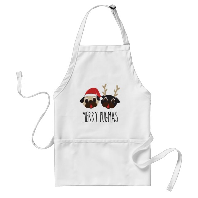 Glad Pugmas jul Santa och renmops Förkläde (Framsidan)