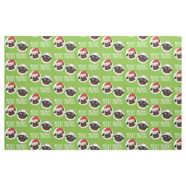 Glad Pugmas julren och Santa mops Tyg (Fat Quarter)