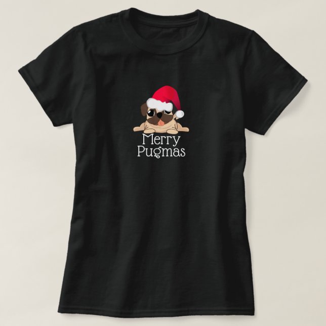 Glad Pugmas Pug Hund T-Shirt (Design framsida)