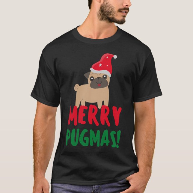 Glad Pugmas - Pug jul T Shirt (Framsida)