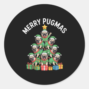 Glad Pugmas Rolig Pug Julgran Högtid Lång Runt Klistermärke