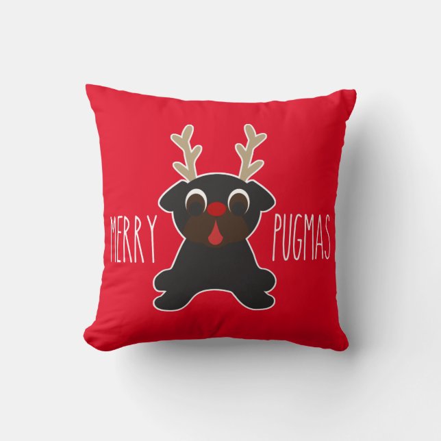 Glad Pugmas svart mopsren Kudde (Framsida)