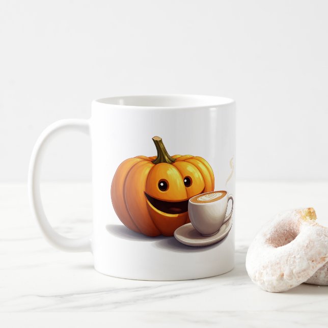 Glad pumpa med latte kopp Höst kaffe tid  (Med munk)