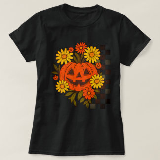 Glad pumpa Retro blomster Halloween-design för T Shirt