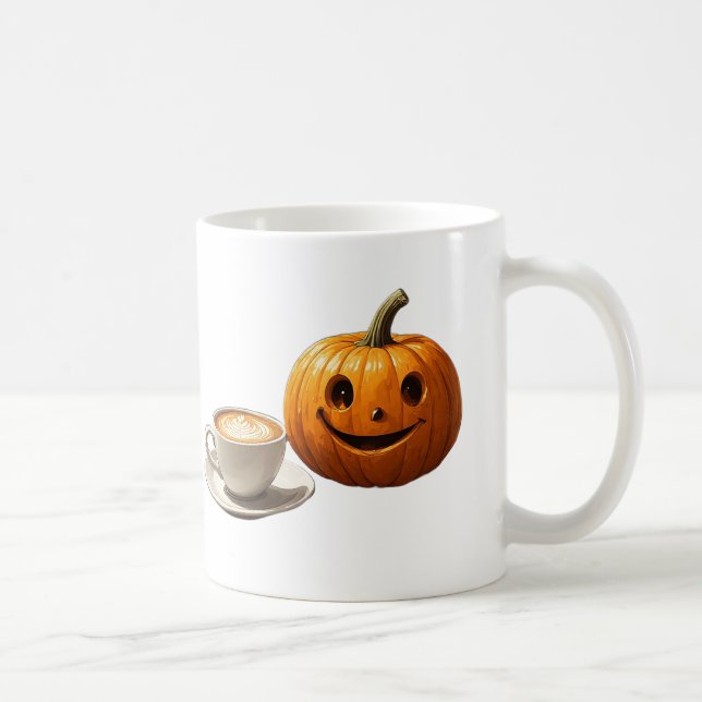 Glad pumpa som håller latte för mysiga höstdagar � kaffemugg (Höger)