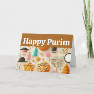 Glad Purim, Davidsstjärna, Menorah, Kosher, Konst  Kort