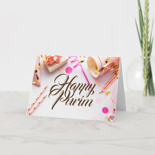 Glad Purim Falt Gratulationskort Rosa Pastell Part Kort (Framsida)