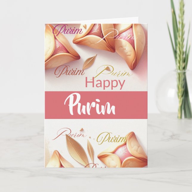 Glad Purim- gratulationskort - Hamantaschen Rosa Kort (Framsida)
