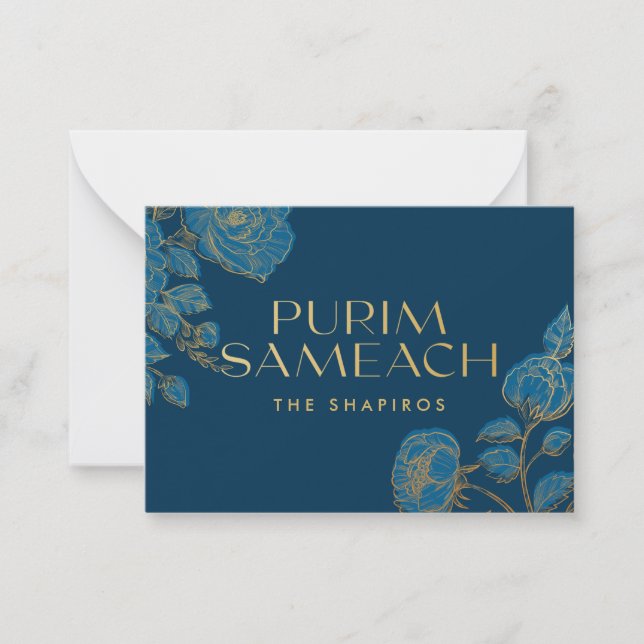 Glad Purim med blommor för shaloch manot Anteckningskort (Framsida)