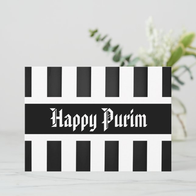 Glad Purim Platt Greetingkort Randig Svart Vit Julkort (Stående Fram)