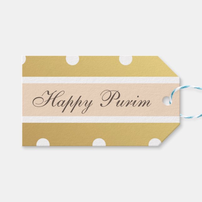 Glad Purim presentetikett Guld prickar (Framsidan (Horisontell))