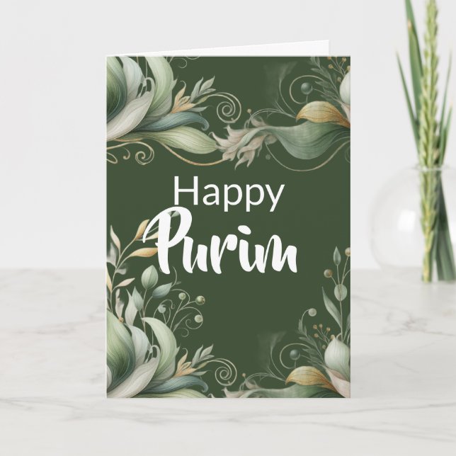 Glad Purim-välkomstkort - Gröna blad Kort (Framsida)