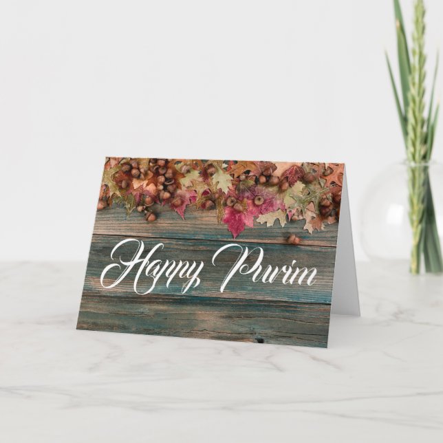 Glad Purim Vikterbrev Trä Blommig Kort (Framsida)