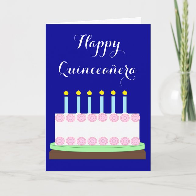 Glad Quinceañera: Mörkblå Blank Kort (Framsida)