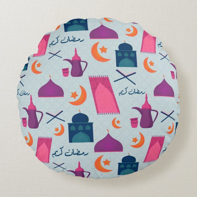 Glad Ramadan-mönster Rund Kudde (Framsidan)