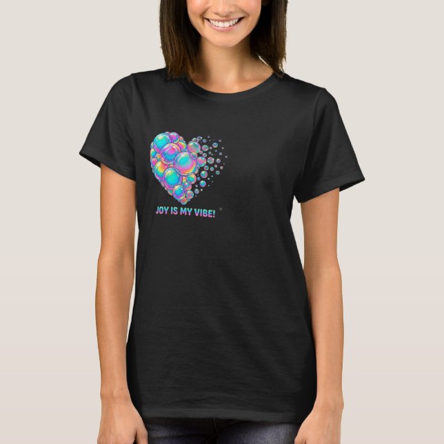 Glad Regenbåge Glansig Bubbel Hjärt Grafisk Illust T Shirt (Framsida)