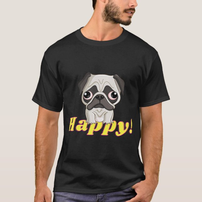 Glad Regnbågs Pug T Shirt (Framsida)