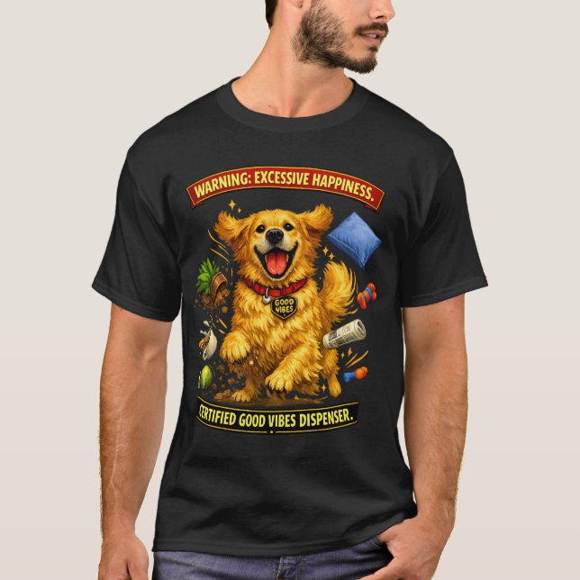 Glad Retriever Glädje Fara Rolig Hund T Shirt (Framsida)