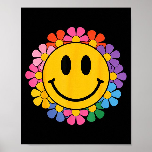 Glad Retro Marguerit Leende Ansikte Preppy Estetik Poster (Framsidan)
