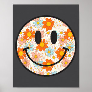 Glad Retro Marguerit Leende Ansikte Preppy Estetik Poster