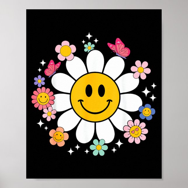 Glad Retro Tusenskönas Smiley Ansikte Preppy Estet Poster (Framsidan)