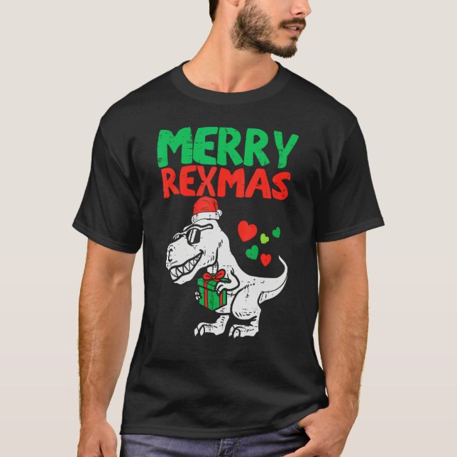 Glad Rexmas Tomte Trex Dino Småpojkar Jul T Shirt (Framsida)