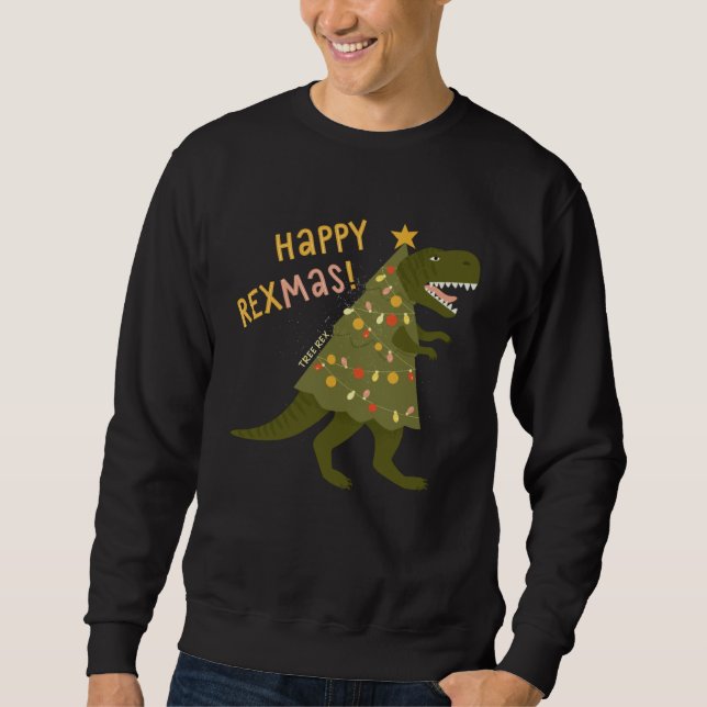 Glad Rexmas Träd Rex   Rex Dinosaur Julgran Lång Ärmad Tröja (Framsida)