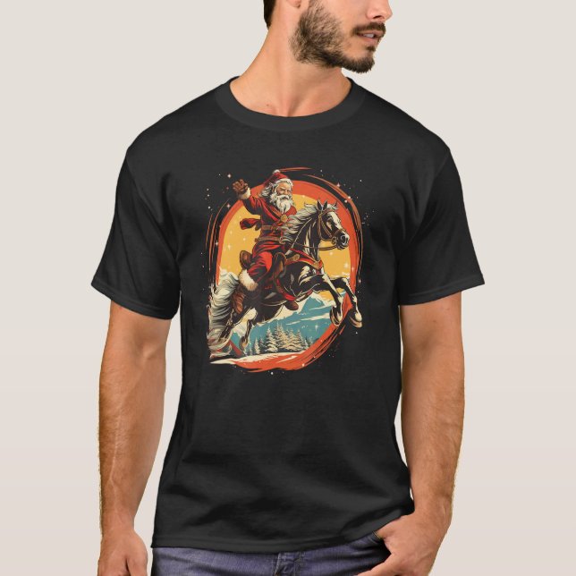 Glad ridning Tomte för Hästar och Jul  T Shirt (Framsida)