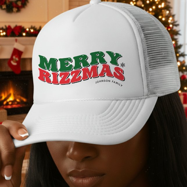 Glad Rizzmas Retro Familj Matchande Jul Keps (Merry Rizzmas Retro Family Matching Christmas Trucker Hat
)