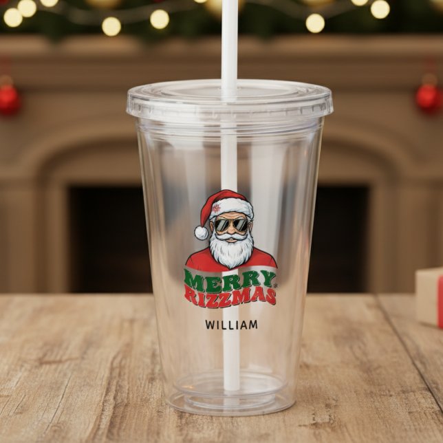 Glad Rizzmas Retro Tomte Roligt Jul Take Away Mugg (draw mockup of this on wood counter. xmas background.)