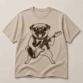 Glad Rockstjärna Mops Hund Spelar Elgitarr T Shirt