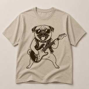 Glad Rockstjärna Mops Hund Spelar Elgitarr T Shirt