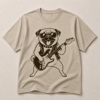 Glad Rockstjärna Mops Hund Spelar Elgitarr T Shirt