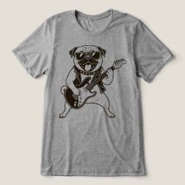Glad Rockstjärna Mops Hund Spelar Elgitarr T Shirt