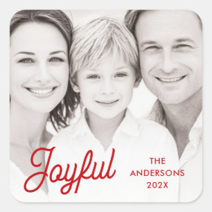 Glad röd festlig retro font namn år foto fyrkantigt klistermärke