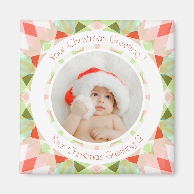 Glad röd grön jul stjärna foto minnessaker gåva magnet (Framsidan)