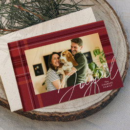Glad röd jul-rutig familjefoto julkort