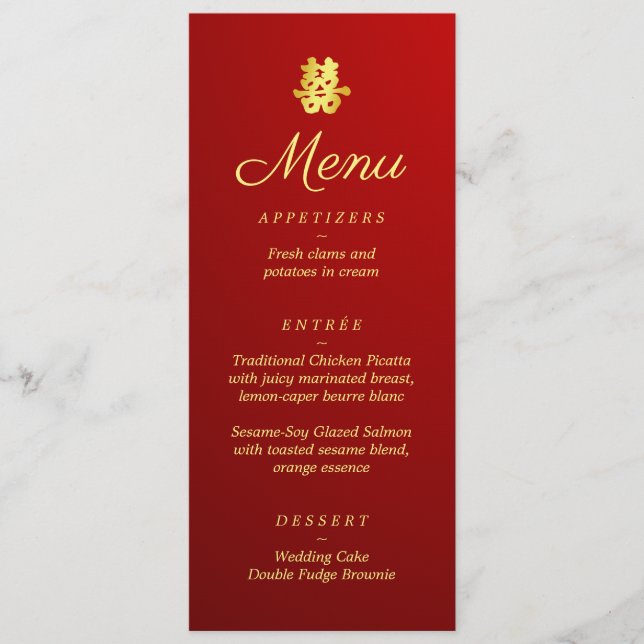 Glad röd kinesisk dubbla i bröllop meny (Framsida)
