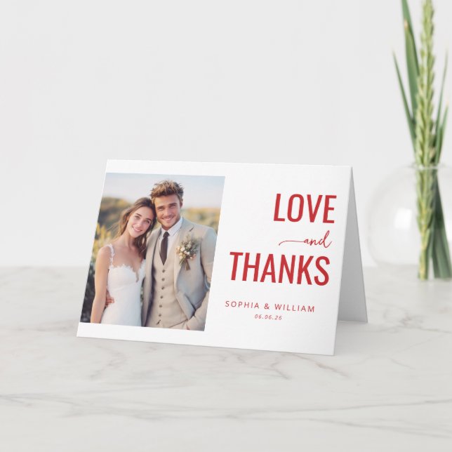 Glad röd modern foto tack kort (Framsida)
