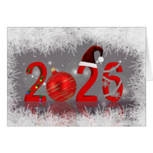 Glad röd nyår 2026 God jul Hälsningskort