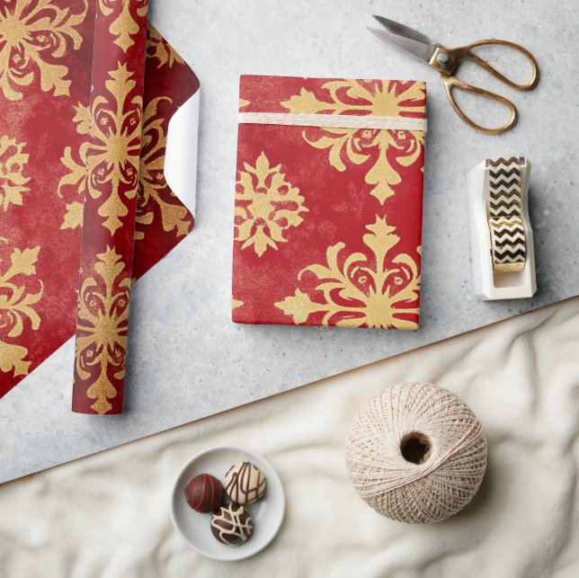 Glad röd och guld presentpapper (Hantverk)
