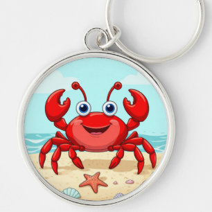 Glad Röd Tecknad Krabba Söt Snigelskal Barn Rund Silverfärgad Nyckelring