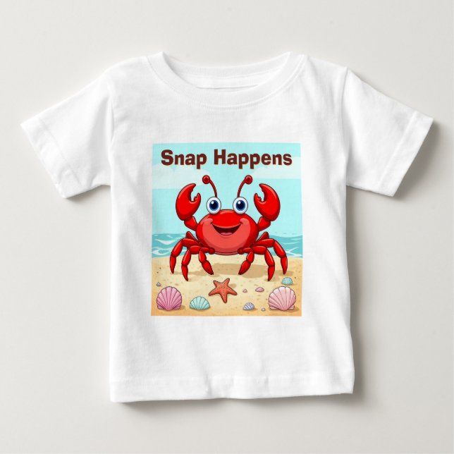 Glad Röd Tecknad Krabba Söt Snigelskal Barn T Shirt (Framsida)