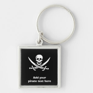 Glad roger piratflagga fyrkantig silverfärgad nyckelring